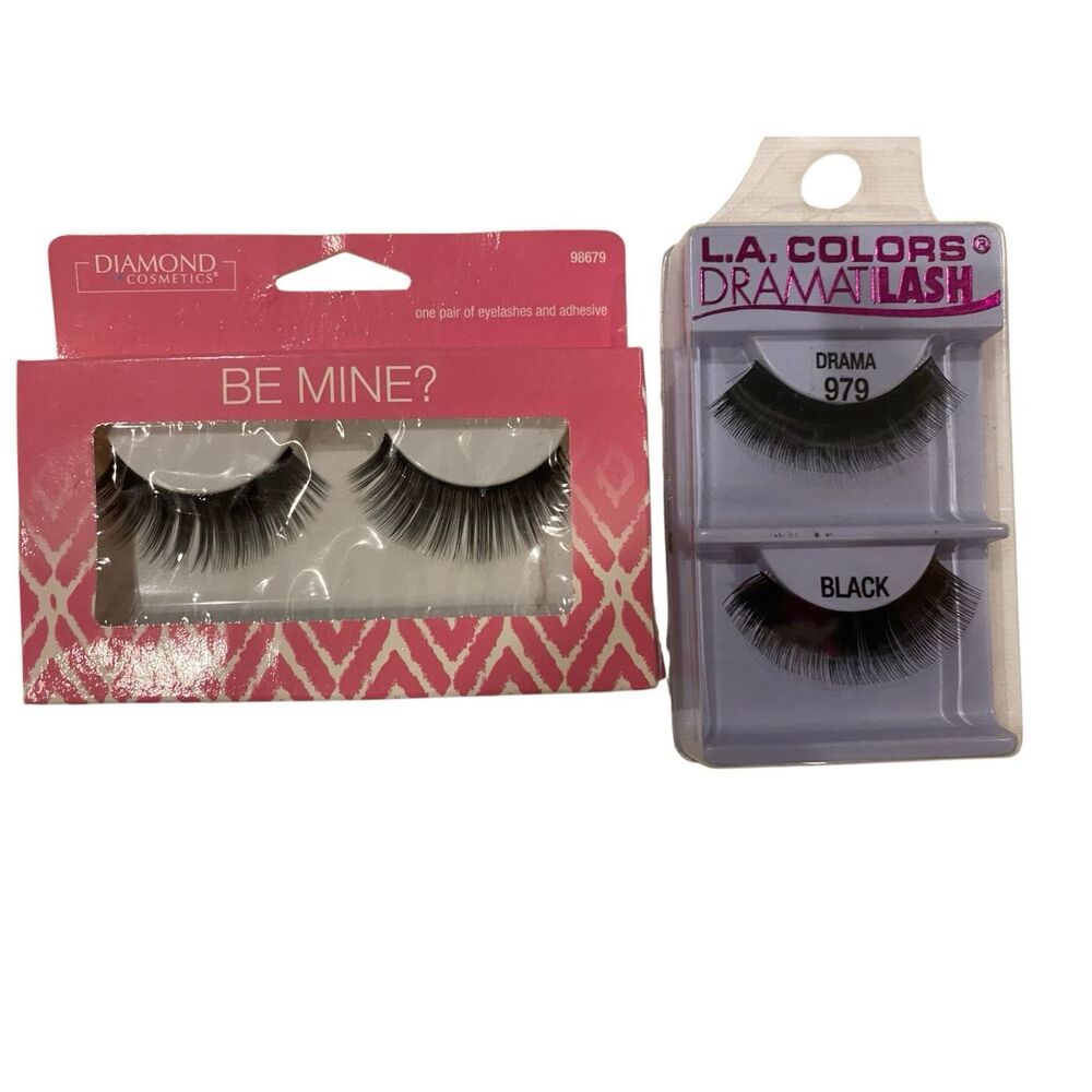 Lot of 2 LA Colors Dramatic Lash 979 Black Diamond Be Mine False Strip Lashes